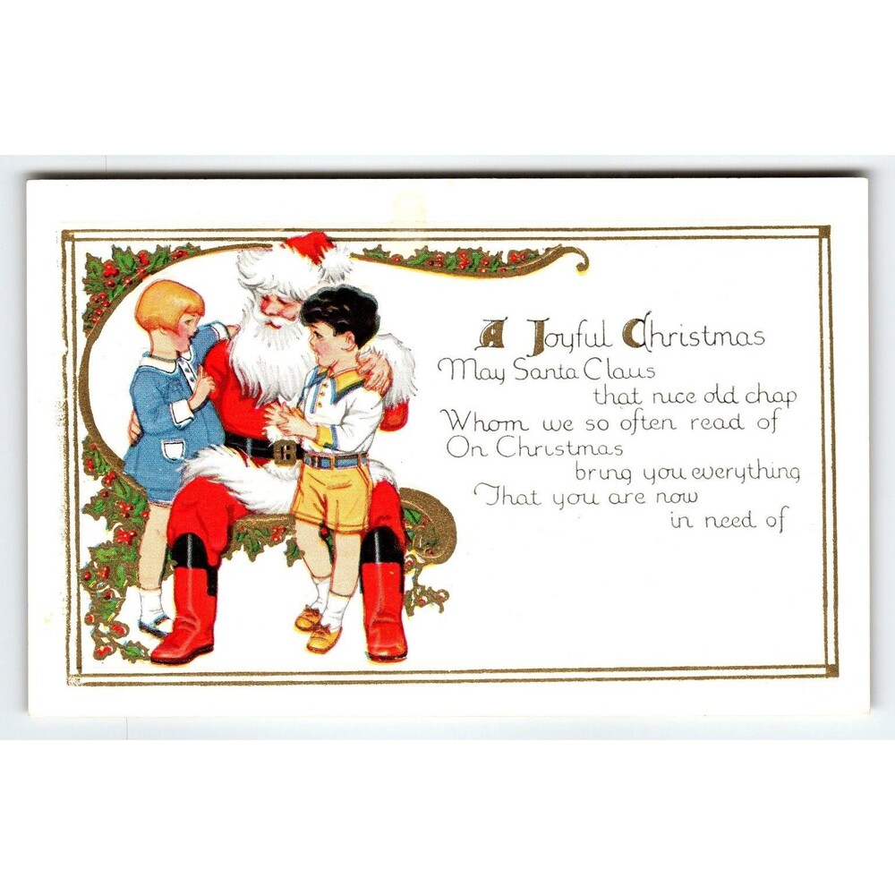 Vintage Santa Claus Christmas Postcard with Children, 1 Cent Stamp Box Embossed